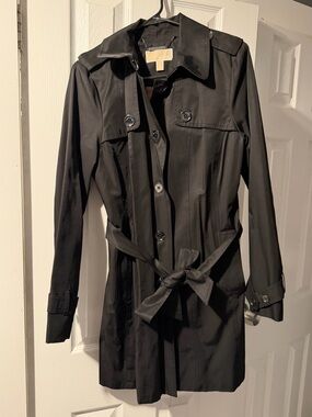 Black Michael Kors Women's Trench Coat with Waist Tie - Size M